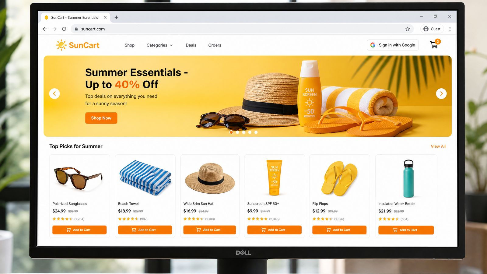 Screenshot of SunCart — eCommerce store with OAuth and protected orders